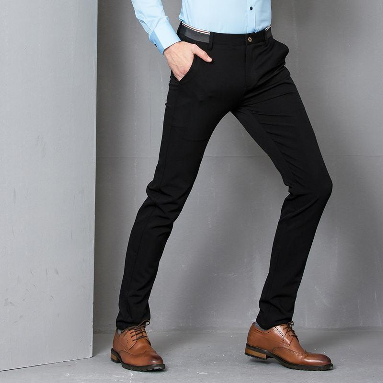 Young Men'S Slim Fit Elastic Pencil Pants in 2023 | Slim fit pants men,  Black pants men, Slim fit men